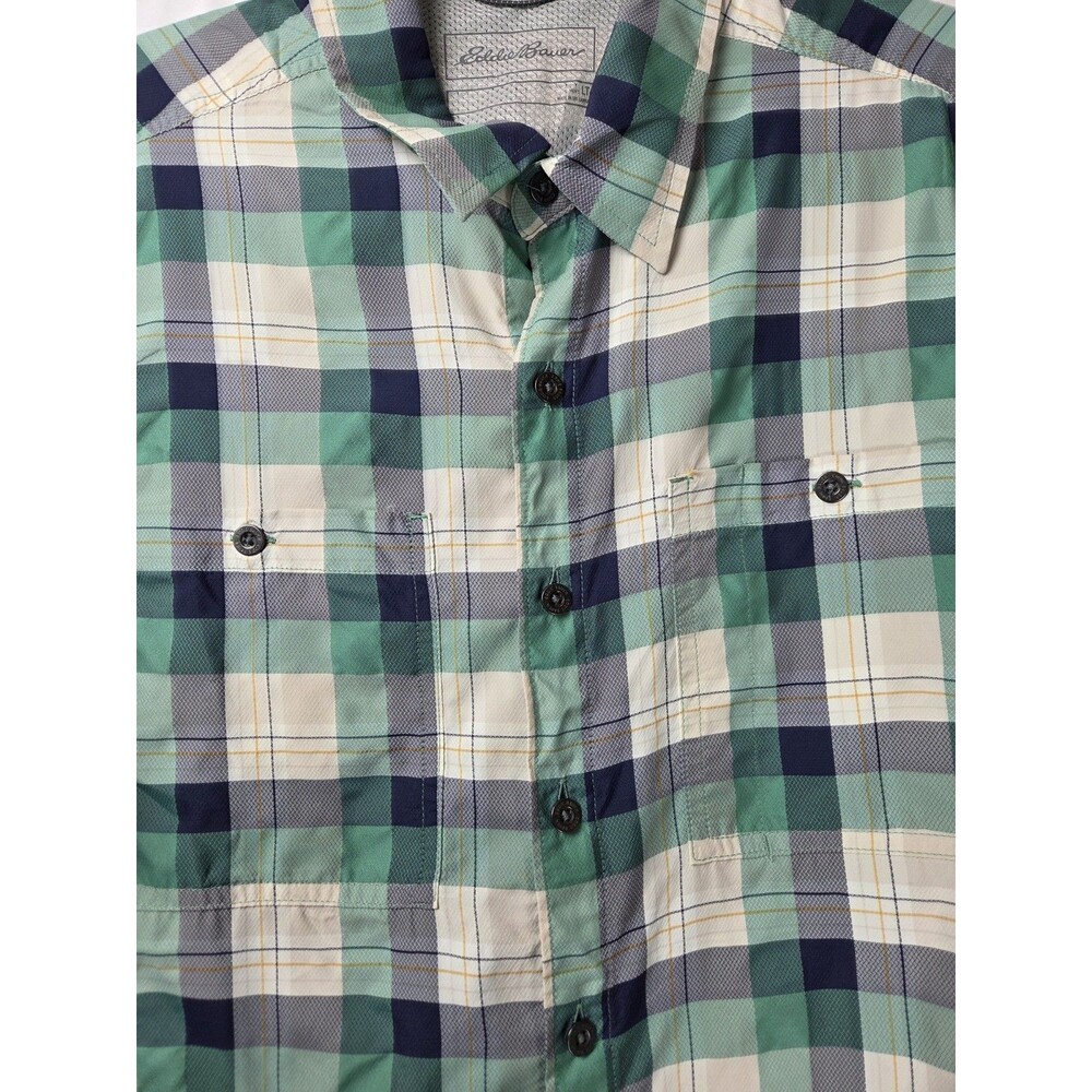 Eddie Bauer Men’s LT Lightweight Hiking Shirt Plaid Green Short Sleeve Camping - Picture 5 of 7